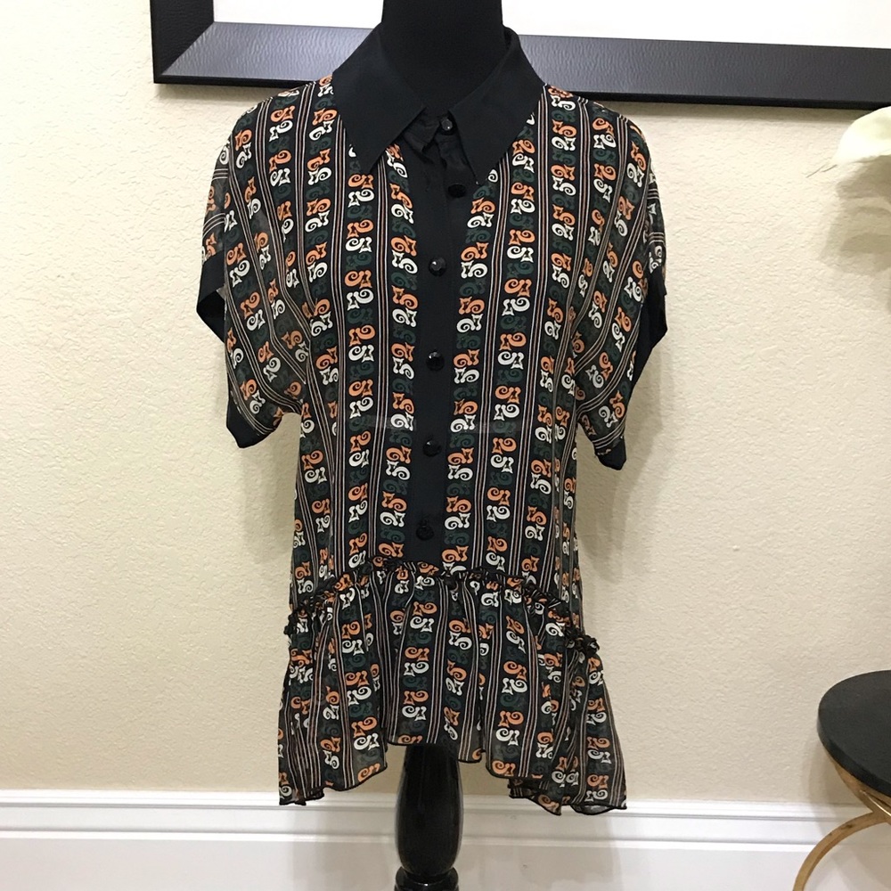 Worn Once - Anna Sui Cat Ruffle-Hem Silk Blouse